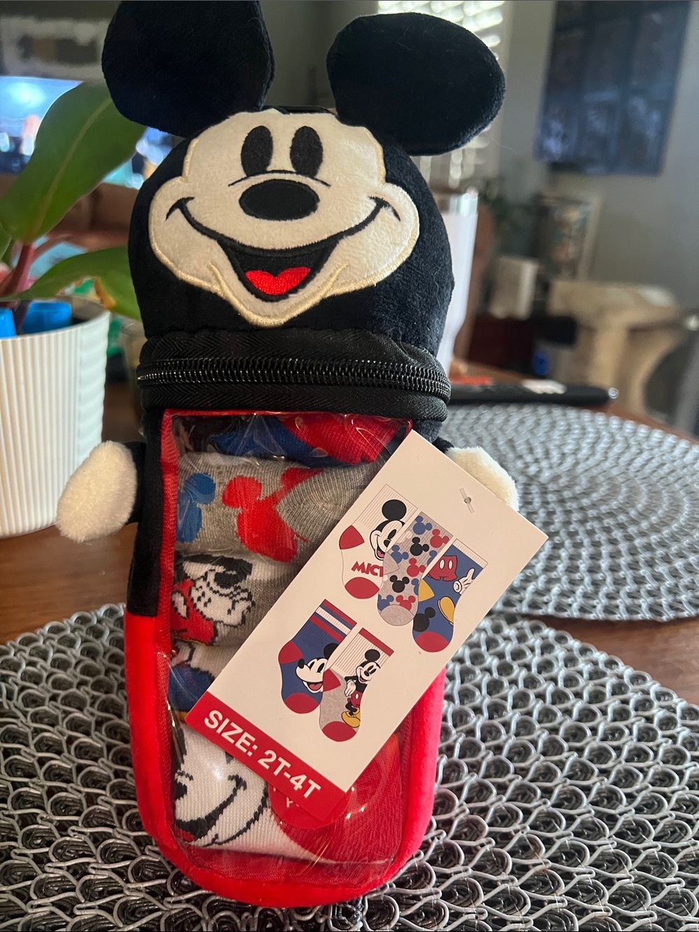 Disney Mickey Mouse Plush Pouch with Socks - Black, Red, White